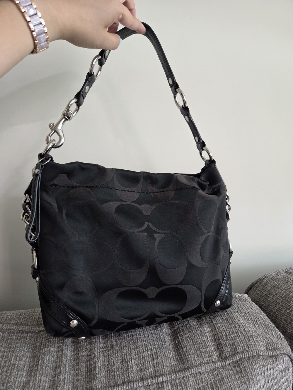 Coach Vintage Medium Black Carly Signature Jaquard Soho Hobo Shoulder Bag